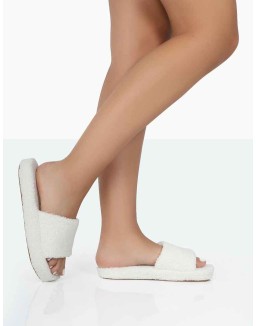 Vale Ecru Borg Fluffy Slider Slipper