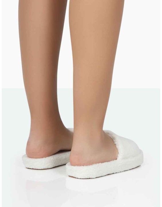 Vale Ecru Borg Fluffy Slider Slipper