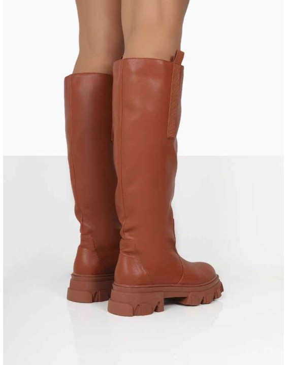 Genius Tabacco Tan Pu Knee High Chunky Sole Boots