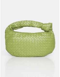 The Blame Metallic Green Woven PU Knot Detail Mini Grab Bag