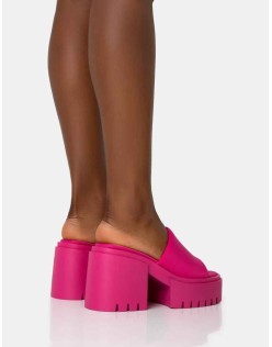 Sabeena Pink Chunky Mule Round Toe Mid Heel Sandals