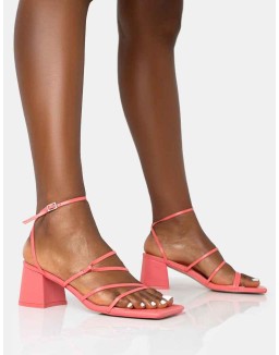 Dayla Coral PU Strappy Square Toe Block Mid Heel Sandals