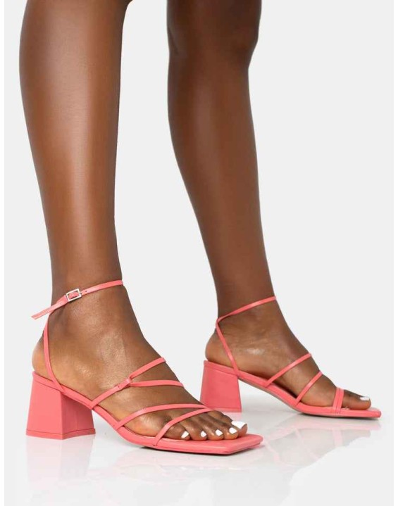Dayla Coral PU Strappy Square Toe Block Mid Heel Sandals