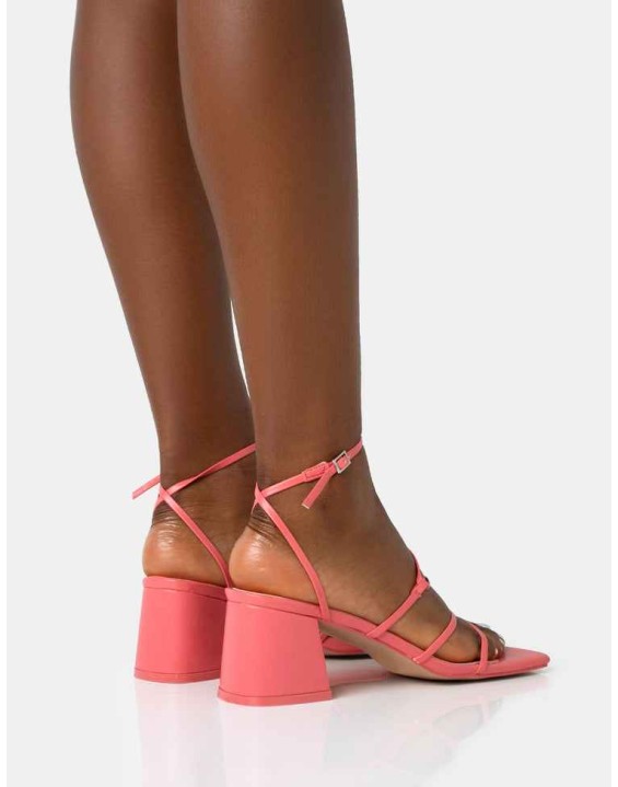 Dayla Coral PU Strappy Square Toe Block Mid Heel Sandals