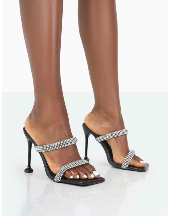 Regina Black Sparkly Diamante Stiletto Square Toe High Heels