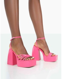 Amerie Pink Patent Chunky Square Toe Platform Block Heels