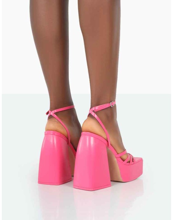 Amerie Pink Patent Chunky Square Toe Platform Block Heels