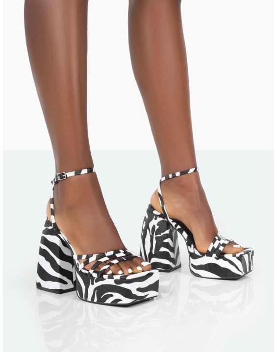 Amerie Zebra Grain Chunky Square Toe Platform Block Heels