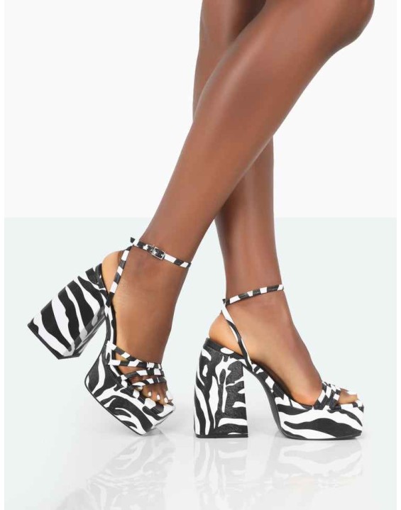 Amerie Zebra Grain Chunky Square Toe Platform Block Heels