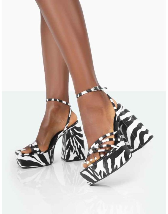 Amerie Zebra Grain Chunky Square Toe Platform Block Heels
