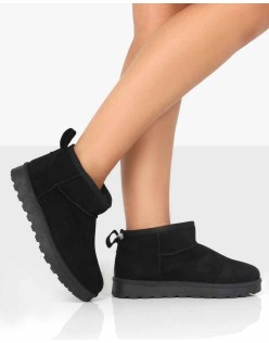 Flurry Black Faux Suede Ultra Mini Ankle Boots