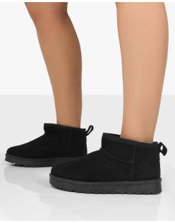 Flurry Black Faux Suede Ultra Mini Ankle Boots