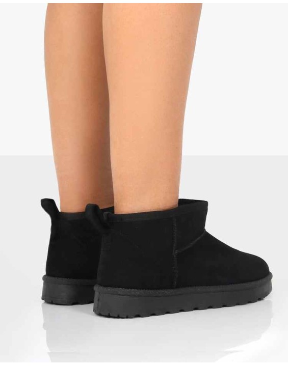 Flurry Black Faux Suede Ultra Mini Ankle Boots