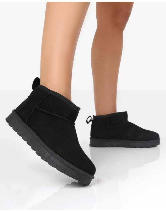 Flurry Black Faux Suede Ultra Mini Ankle Boots