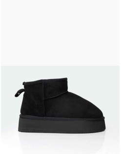 Theo Black Faux Suede Ultra Mini Ankle Platform Boots