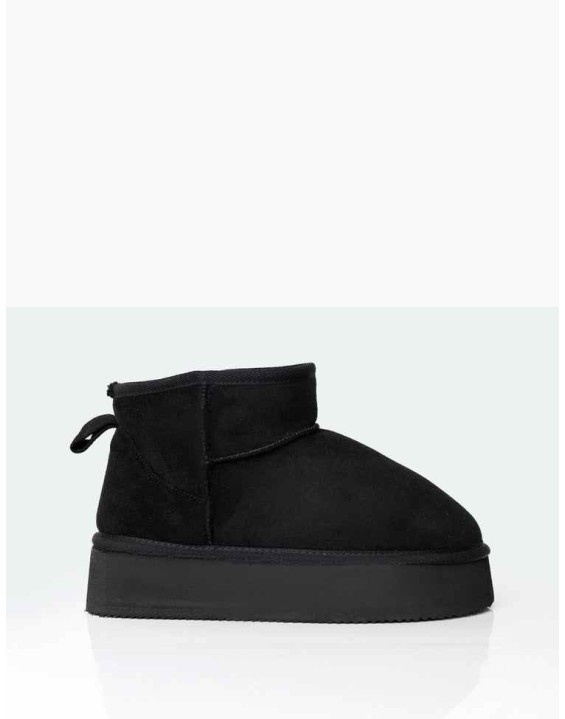 Theo Black Faux Suede Ultra Mini Ankle Platform Boots
