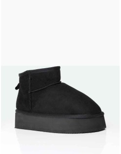 Theo Black Faux Suede Ultra Mini Ankle Platform Boots