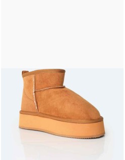 Theo Chestnut Brown Faux Suede Ultra Mini Ankle Platform Boots
