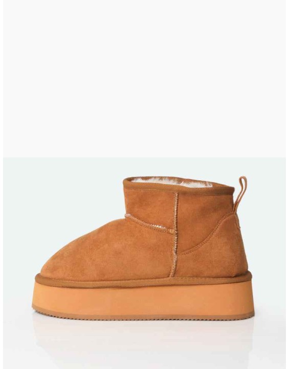 Theo Chestnut Brown Faux Suede Ultra Mini Ankle Platform Boots