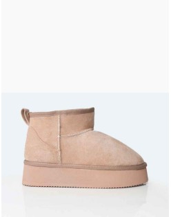 Theo Beige Faux Suede Ultra Mini Ankle Platform Boots