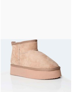 Theo Beige Faux Suede Ultra Mini Ankle Platform Boots