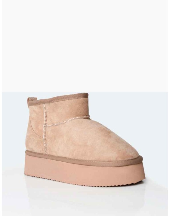 Theo Beige Faux Suede Ultra Mini Ankle Platform Boots