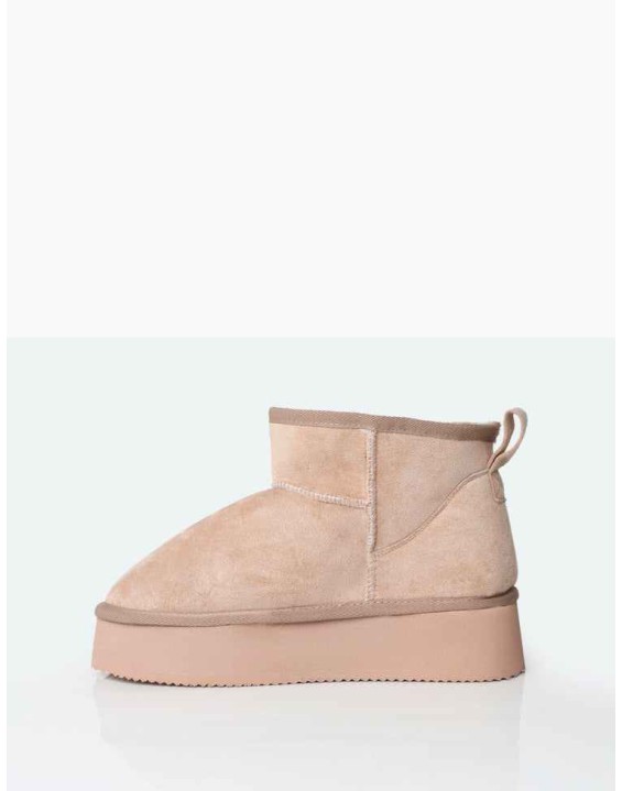 Theo Beige Faux Suede Ultra Mini Ankle Platform Boots