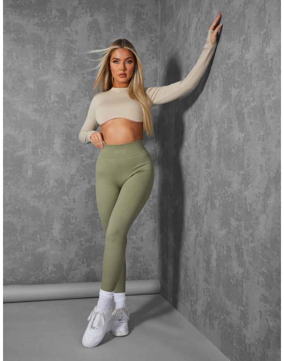 LONG SLEEVE UNDERBUST CROP TOP STONE