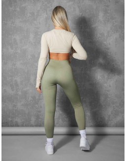 LONG SLEEVE UNDERBUST CROP TOP STONE