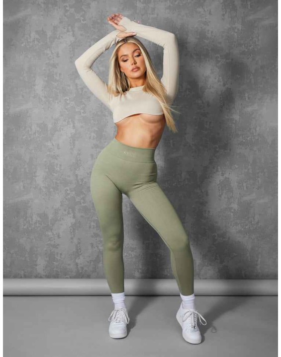 LONG SLEEVE UNDERBUST CROP TOP STONE