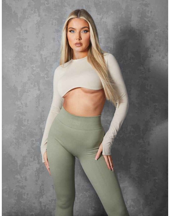 LONG SLEEVE UNDERBUST CROP TOP STONE