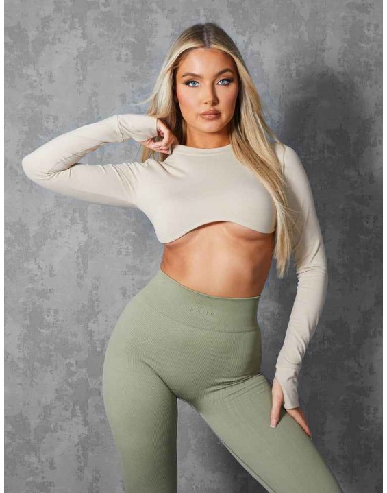 LONG SLEEVE UNDERBUST CROP TOP STONE