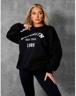 BROOKLYN SLOGAN OVERSIZED SWEATSHIRT BLACK