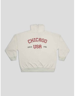 CHIGAGO SLOGAN OVERSIZED HOODIE ECRU
