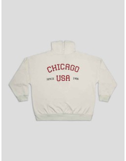 CHIGAGO SLOGAN OVERSIZED HOODIE ECRU