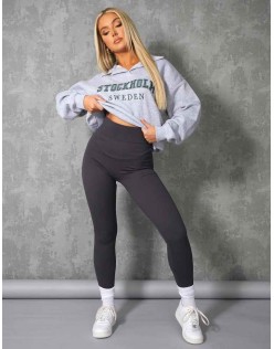 OVERSIZED STOCKHOLM SLOGAN RUGBY SWEATSHIRT GREY MARL