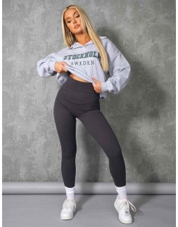 OVERSIZED STOCKHOLM SLOGAN RUGBY SWEATSHIRT GREY MARL