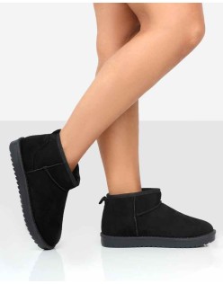 Frosty Black Faux Suede Ultra Mini Ankle Boots