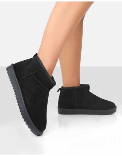 Frosty Black Faux Suede Ultra Mini Ankle Boots