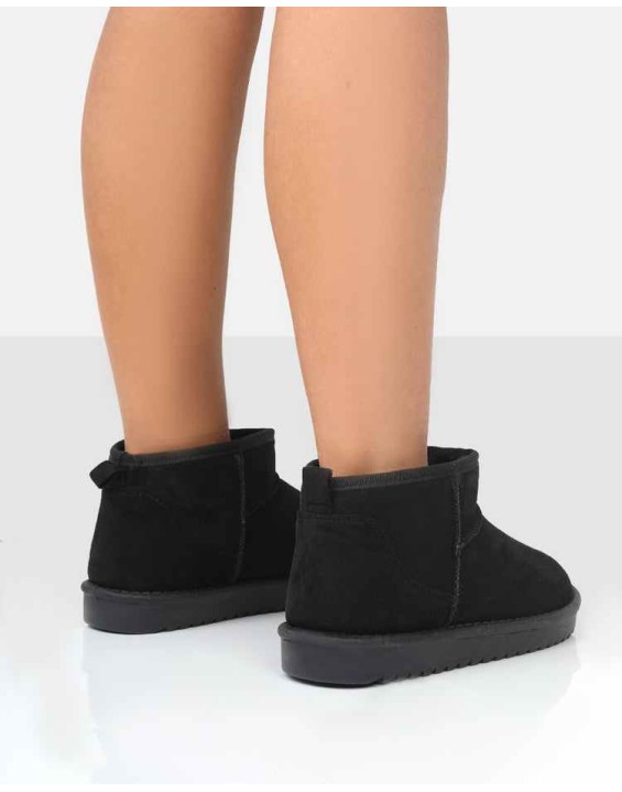 Frosty Black Faux Suede Ultra Mini Ankle Boots