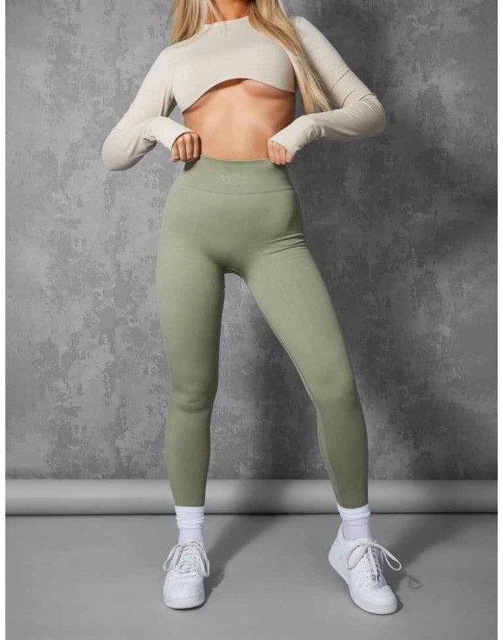 KAIIA PREMIUM RIB SEAMLESS LEGGINGS KHAKI