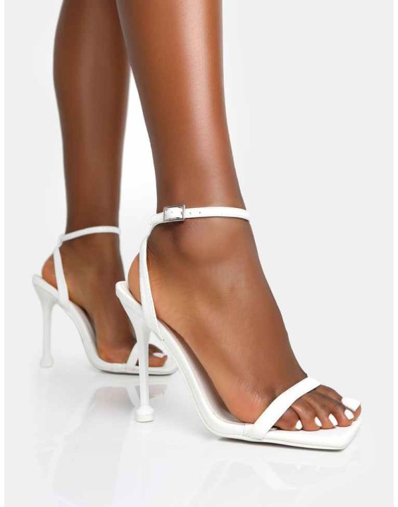 Ida White Pu Barely There Square Toe Cake Stand Stiletto Heels
