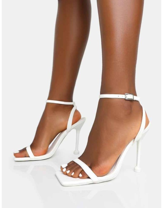 Ida White Pu Barely There Square Toe Cake Stand Stiletto Heels