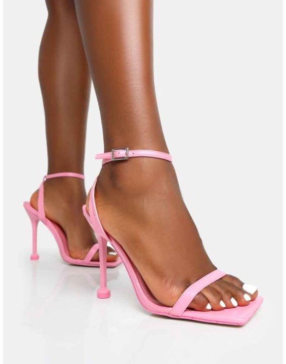 Ida Baby Pink Pu Barely There Square Toe Cake Stand Stiletto Heels