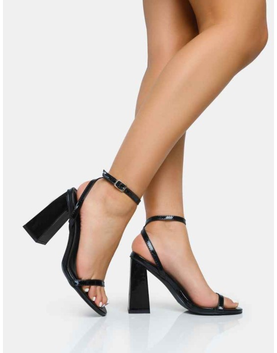 Vella Black Patent Barely There Round Toe Block Heels