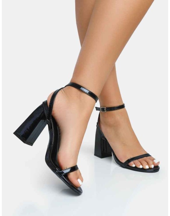 Vella Black Patent Barely There Round Toe Block Heels