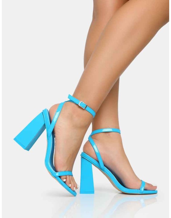 Vella Blue Patent Barely There Round Toe Block Heels