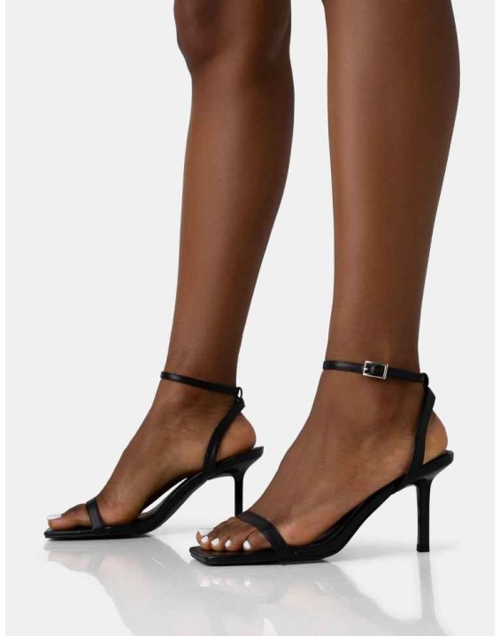 Yara Wide Fit Black Pu Barely There Mid Stiletto Heels