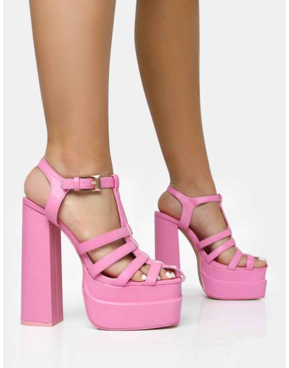 Denver Baby Pink Woven Double Platform Sandal Heels