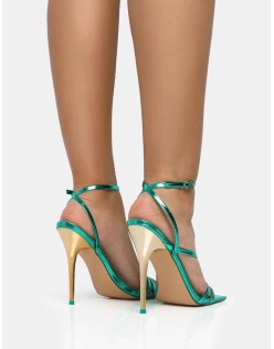 Fillipa Metallic Green Pu Strappy Square Toe Metal Stiletto Heels